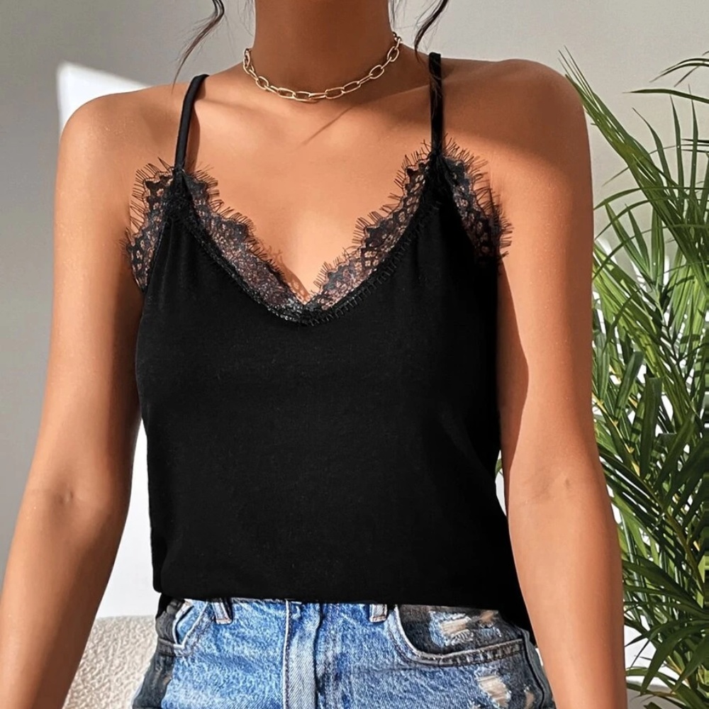 Black Eyelash Lace Sheer Back Top - Picture 3 of 4